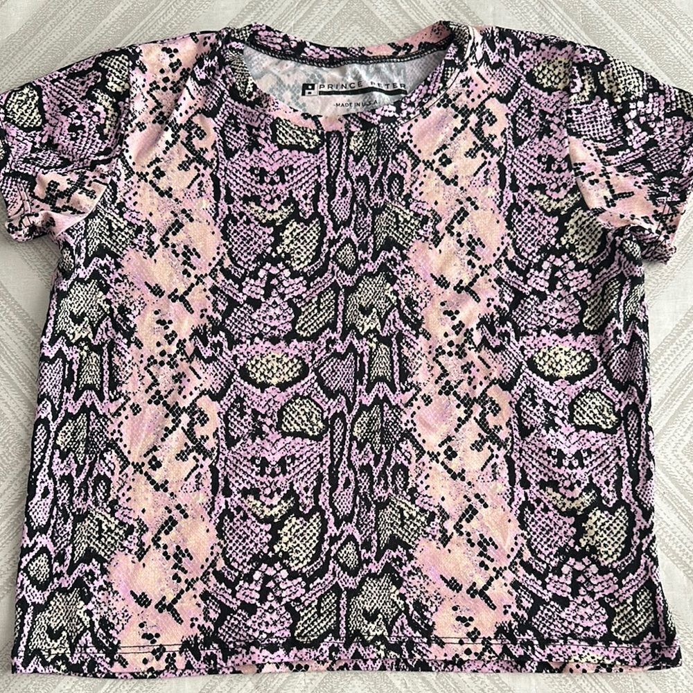 Prince Peter Collection Pink and Black Snake Print Short Sleeve Tee - Size S